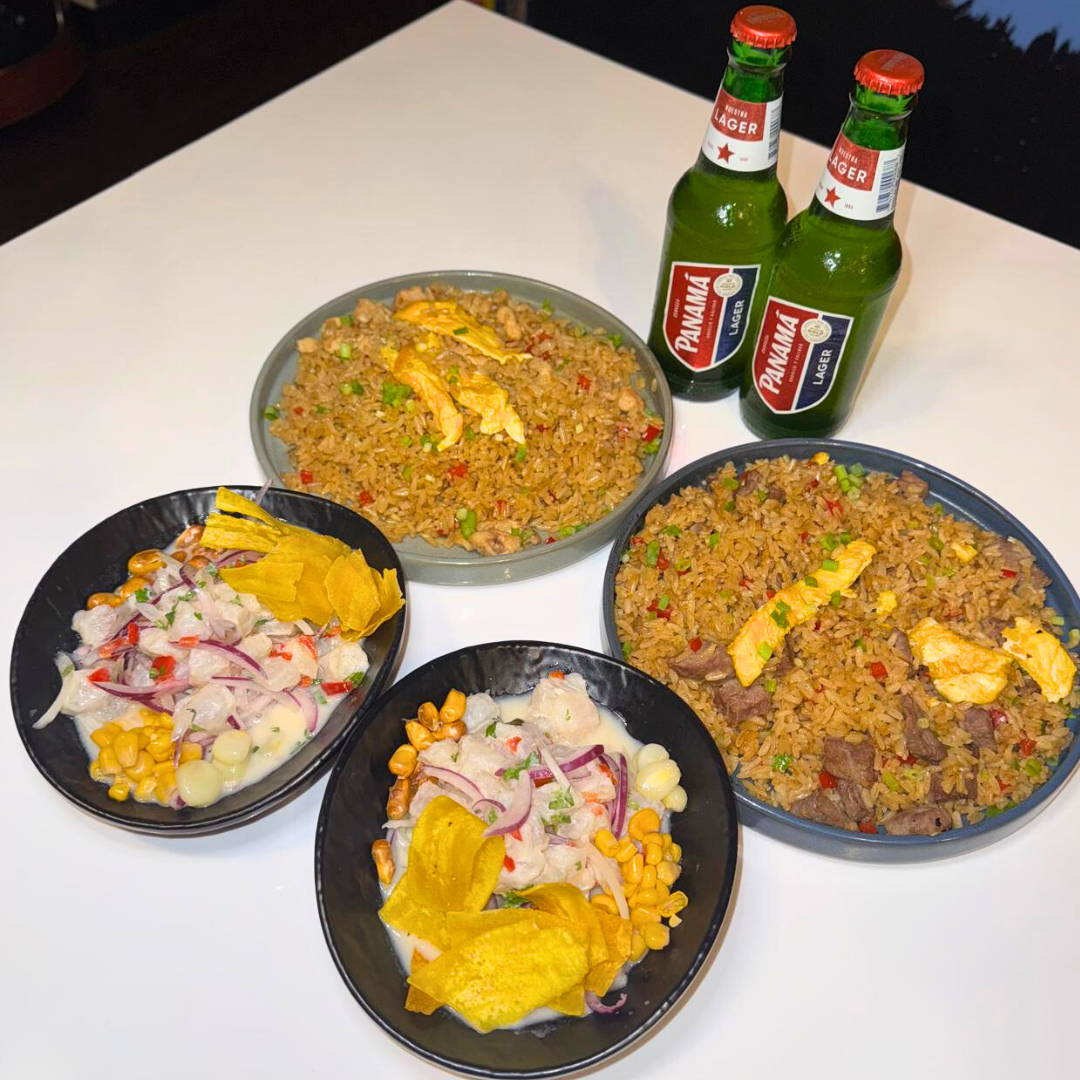 2 Ceviche Peruanos + 2 Platos Fuertes + 2 Bebidas por $14 en Ají Carajo