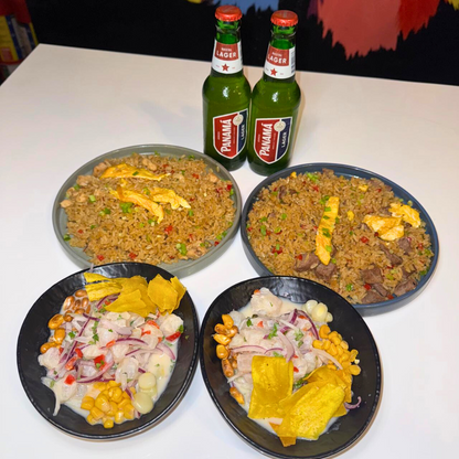 2 Ceviche Peruanos + 2 Platos Fuertes + 2 Bebidas por $14 en Ají Carajo