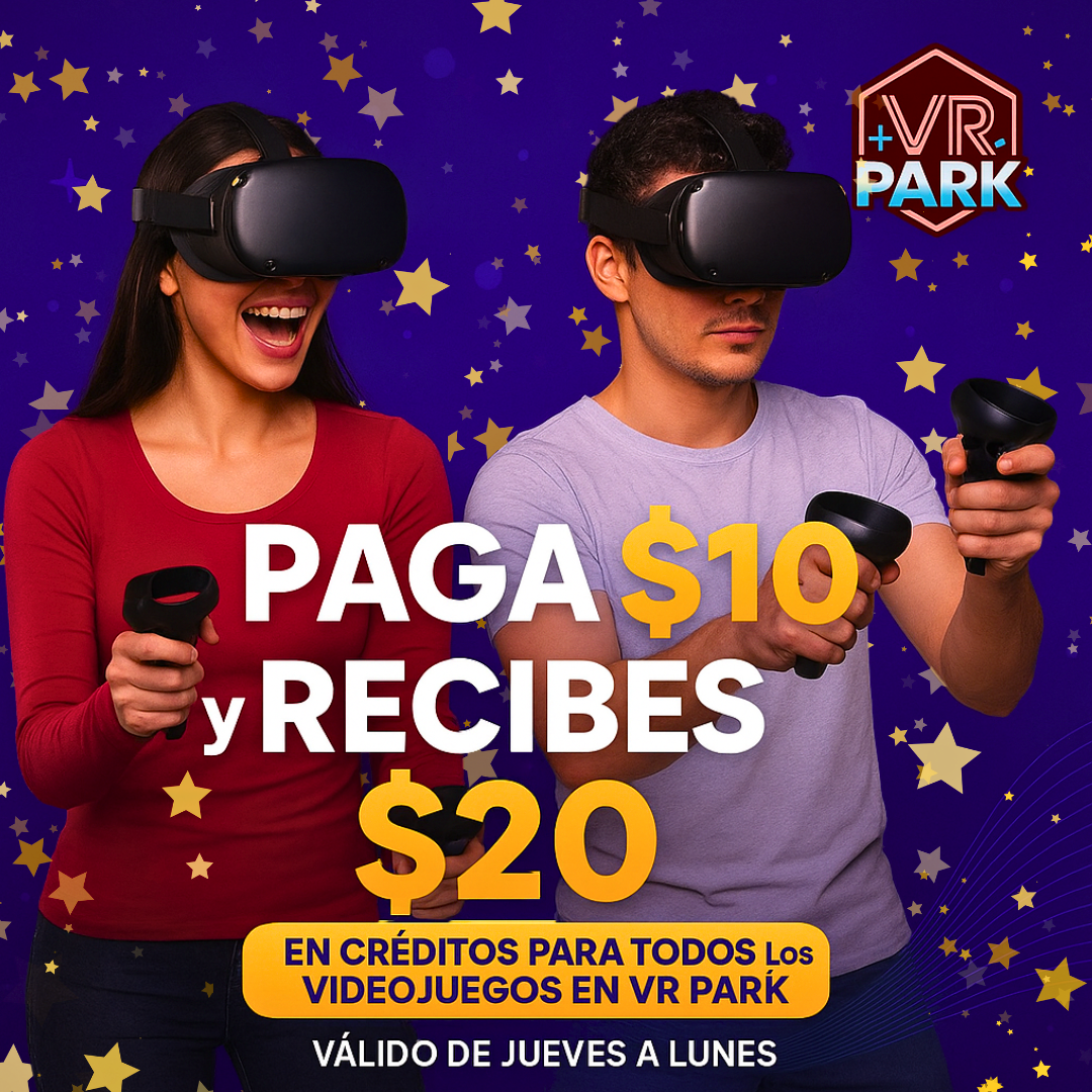 Paga $10 y Recibes $20 en Créditos para todos los videojuegos en VR PARK