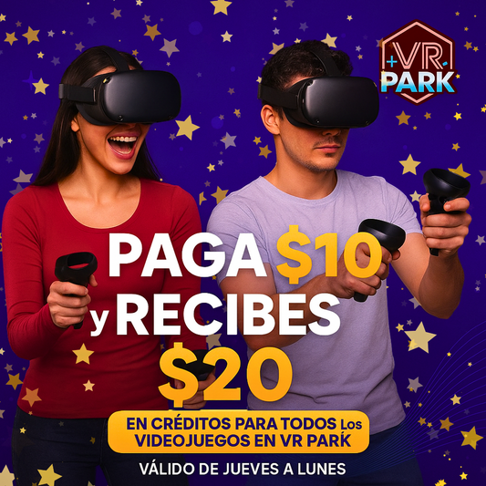 Paga $10 y Recibes $20 en Créditos para todos los videojuegos en VR PARK