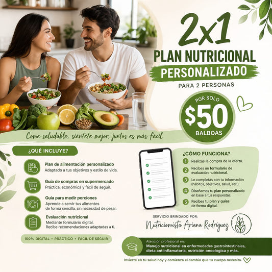 2x1 Plan de Alimentación Personalizado para 2 Personas por $50 con Nutricionista Ariana Rodríguez