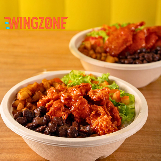 ¡El combo que lo tiene TODO! 2 Bowls, 10 Alitas y 3 Sodas Refill por solo $20 en Wing Zone