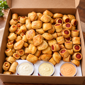 Caja de 150 Boquitas con 50 Pastelitos, 50 Tequeños, 50 Tequesalchichas + 6 Salsas por $35 en Pa' Que Nelson