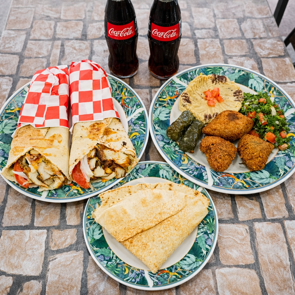 2 Shawarmas de Pollo + Bandeja Árabe + 2 Bebidas por $15 en Shawarma Al Nour