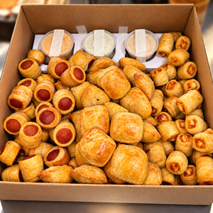 Caja de 150 Boquitas con 50 Pastelitos, 50 Tequeños, 50 Tequesalchichas + 6 Salsas por $35 en Pa' Que Nelson