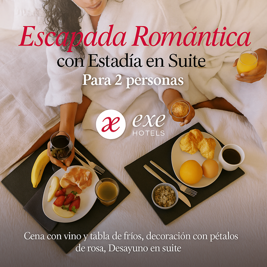 Escapada Romántica con Estadía en Suite + Cena con Botella de Vino y Tabla de Fríos + Desayuno para 2 Personas por $136 en Hotel Exe Oriental
