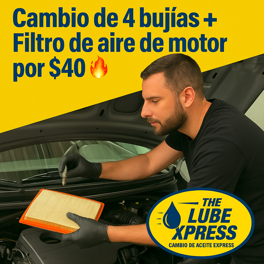 Cambio de 4 bujías + Filtro de aire de motor por $40 en The Lube Xpress