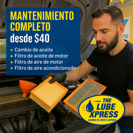 Cambio de Aceite + Filtro de Aceite de motor + Filtro de Aire de Motor + Filtro de Aire Acondicionado para Sedán o 4x4 desde $40 en The Lube Xpress