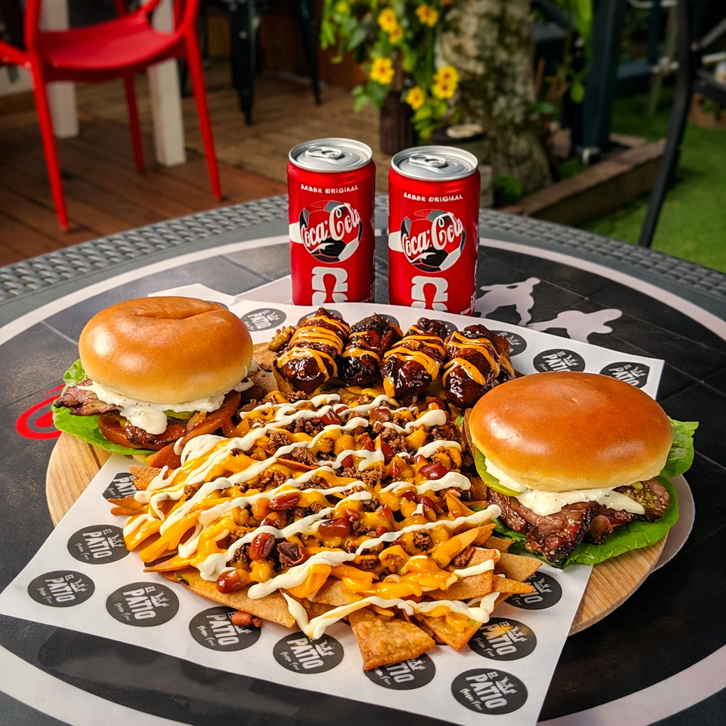 2 Picanha Burgers + 1 Orden de Nachos + 6 Wings Ahumadas + 2 Bebidas por $20 en El Patio de San Francisco