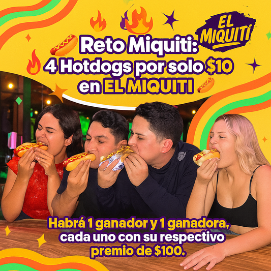 Reto Miquiti de 4 Hotdogs por solo $10 en El Miquiti
